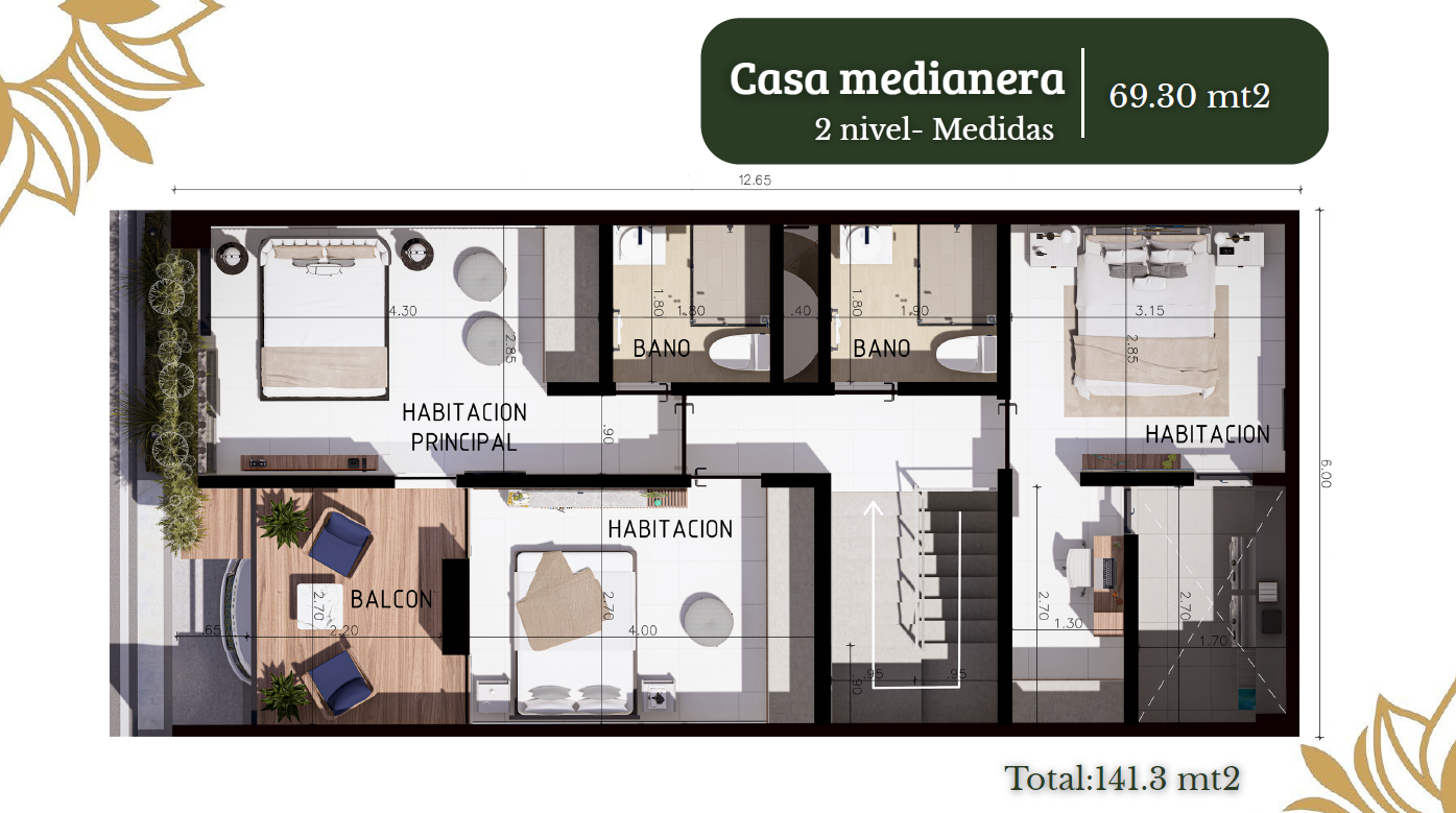 casa medianera en Líbano Tolima, proyecto-sonata del bosque 141.3 m²